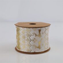 TRAKA PLATNENA BOŽIĆNA motiv SOBOVI bijelo/zlatno 63mm/10m