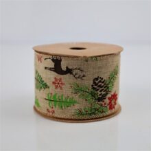 TRAKA PLATNENA BOŽIĆNA motiv DRVCA I JELENI 63mm/10m
